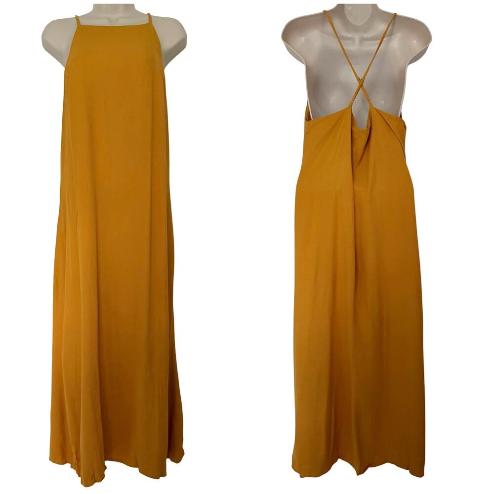 Reformation Open Back Slip Midi Dress Mustard Yellow Size M Halter Neck - Picture 1 of 8